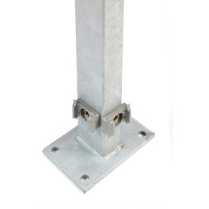 Floraworld Eckpfosten, feuerverzinkt, mit Bodenplatte und Zaun-Montagematerial.