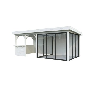 Palmako Pavillon Lenna Set 408, 588x300 cm, weiß lackiert, mit Schiebetüren und Tresen.