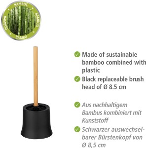 Wenko WC-Garnitur Basic Bambusa: Schwarzer WC-Bürstenhalter mit Bambus-Stiel.