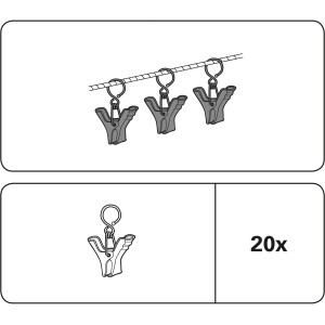 Gardinia Seilklammern, schwarz-matt, 20er-Pack für Seilspanngarnituren.
