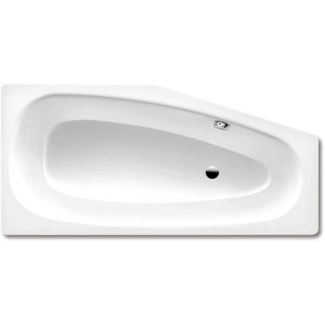 Kaldewei Raumsparwanne Mini 157 cm, linke Ausführung, weiße Stahl-Email Badewanne für kleine Bäder.
