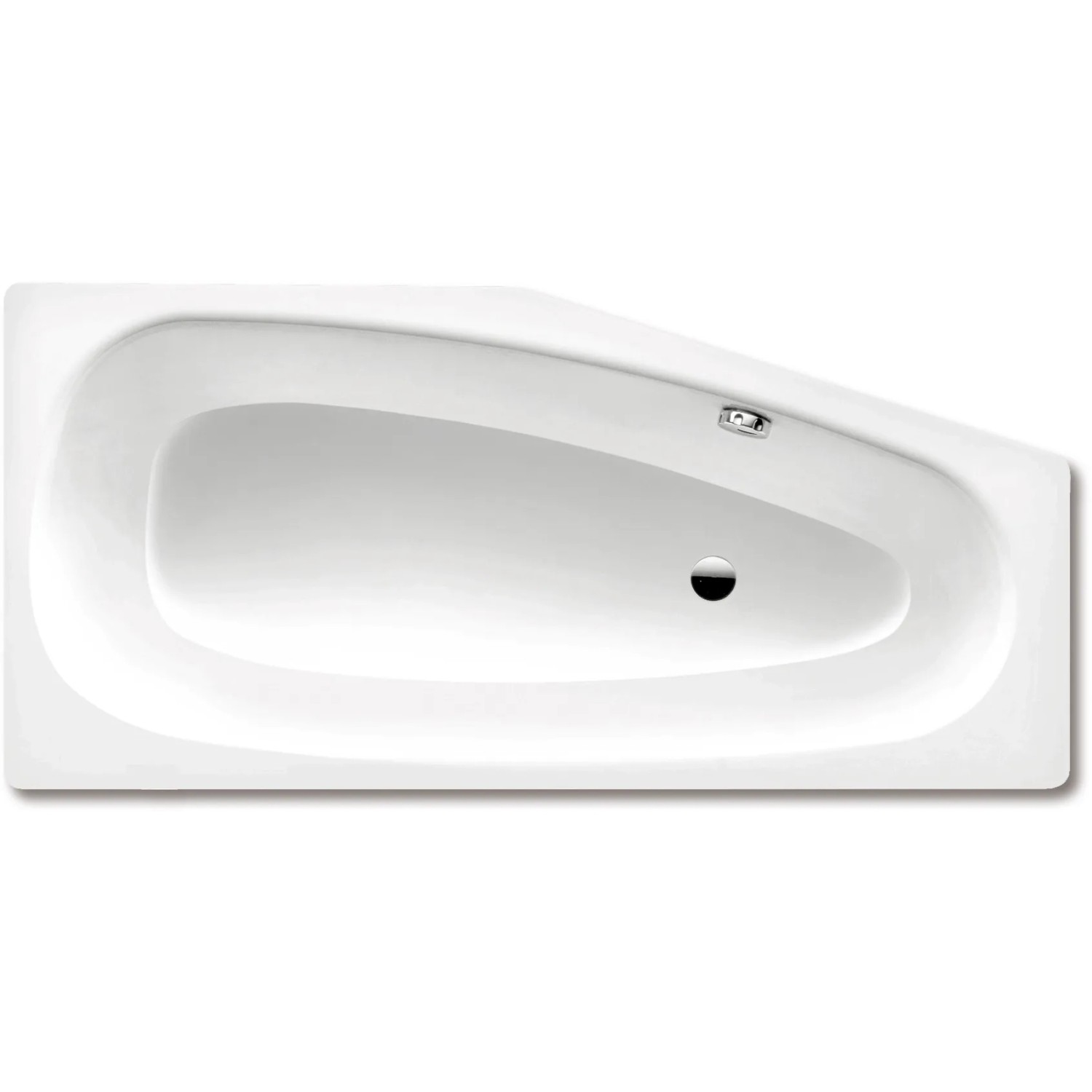 Kaldewei Raumsparwanne Mini 157 cm, linke Ausführung, weiße Stahl-Email Badewanne für kleine Bäder.