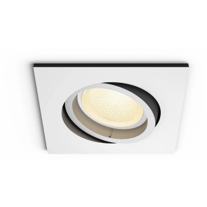 Eckiger, weißer Philips Hue Einbauspot Centura mit warmweißem Licht und Farbwechsel.
