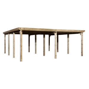 Weka Doppelcarport aus Holz mit flachem PVC-Dach, 603x612cm, ideal für zwei Fahrzeuge.