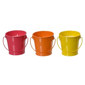 Citronella Kerzen im Metalleimer, 3 Farben: Pink, Orange, Gelb. Duftkerzen für den Sommer.
