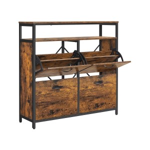 Vasagle Schuhschrank in Braun-Schwarz mit 4 Fächern und Ablageflächen.