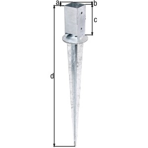 Einschlag-Bodenhülse, feuerverzinkt, verstellbar für Vierkantholzpfosten.