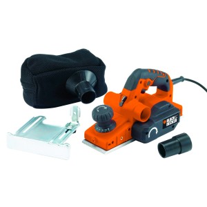 Black+Decker Elektrohobel KW750K mit Zubehör: Staubfangsack, Falzhilfe und Absaugadapter.