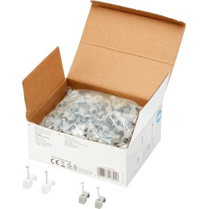 Nagelschellen-Set, 240-teilig, zur Kabelbefestigung auf Mauerwerk und Holz. Praktische Sortierbox.