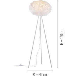 Weiße LED-Stehlampe LOLAsmart-Naomi von Just Light, 140 cm hoch, mit Stoffschirm und Stativfuß.