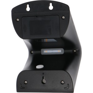 Schwarze LED Solar-Außenleuchte mit Sensor, 3,2W, 400lm, 3000K, Rückansicht.