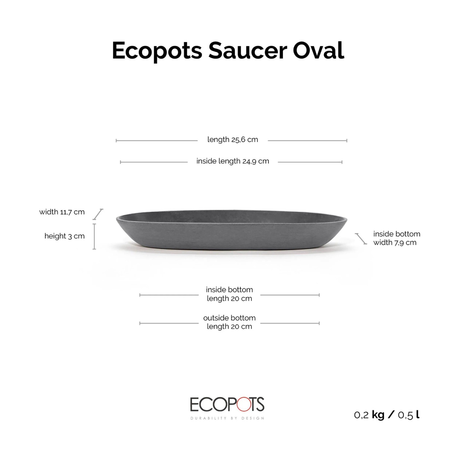 Ecopots Untersetzer Sofia oval Grau 26 cm_2