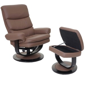 MCW Relaxsessel C16 mit Hocker und Staufach, Kunstleder Chocolate