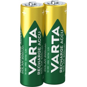 Zwei Varta Recharge Solar AA Akkus, 800 mAh, für Solarleuchten.