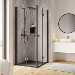 Schulte ExpressPlus Drehfalttür Eckeinstieg 200x90 cm, Montage auf Fliese, Alu-Natur Rahmen, Klarglas.