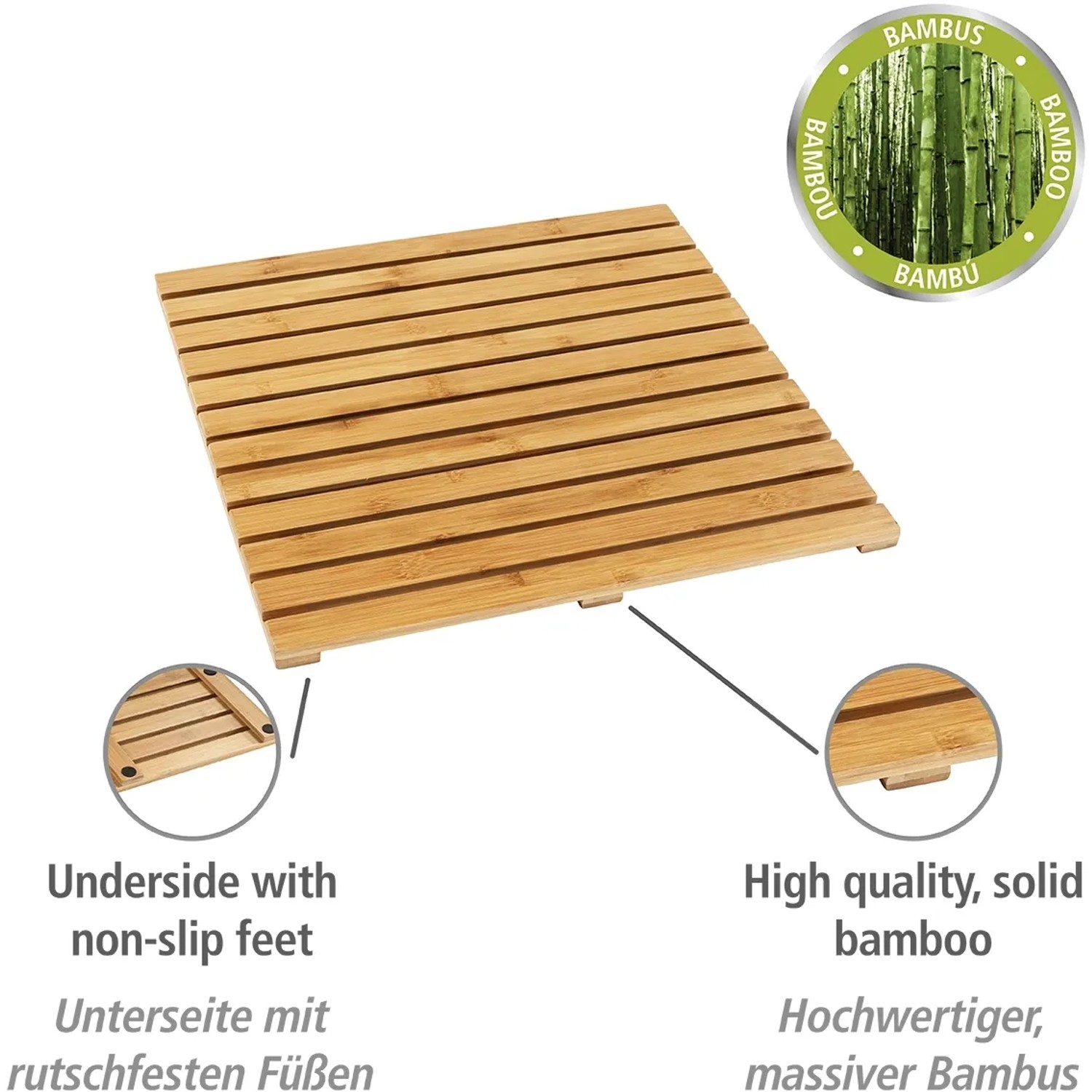 Wenko Baderost Indoor & Outdoor Bambus rutschhemmende Unterseite 50 cm x 50  cm kaufen bei OBI