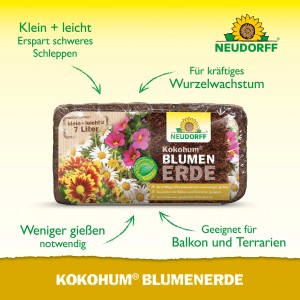 Neudorff Kokohum Blumenerde Brikett, 7 l, torffrei für Balkon und Terrasse.