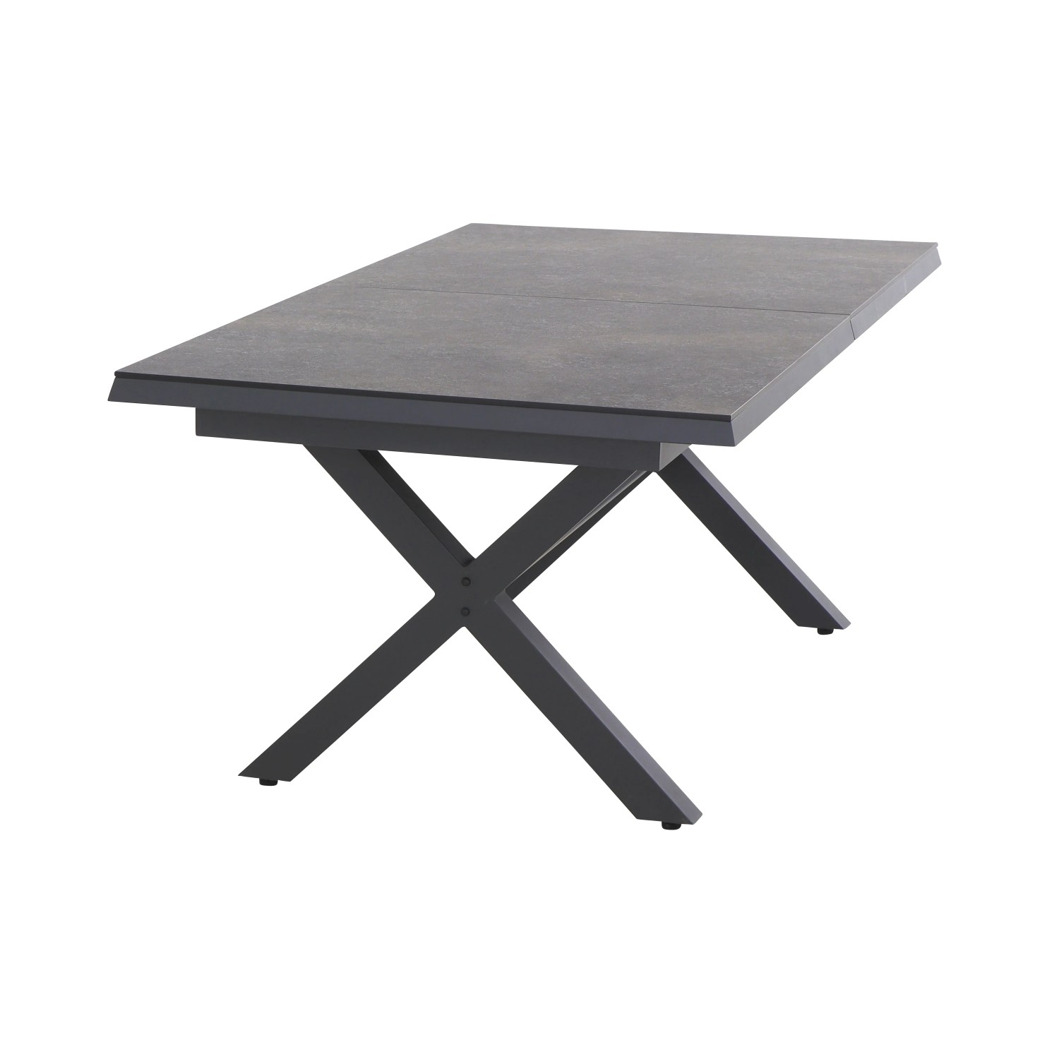 Ausziehbarer Siena Garden Gartentisch Ferrostone, 100x260 cm, mit grauem Aluminiumgestell und Steinoptik-Platte.