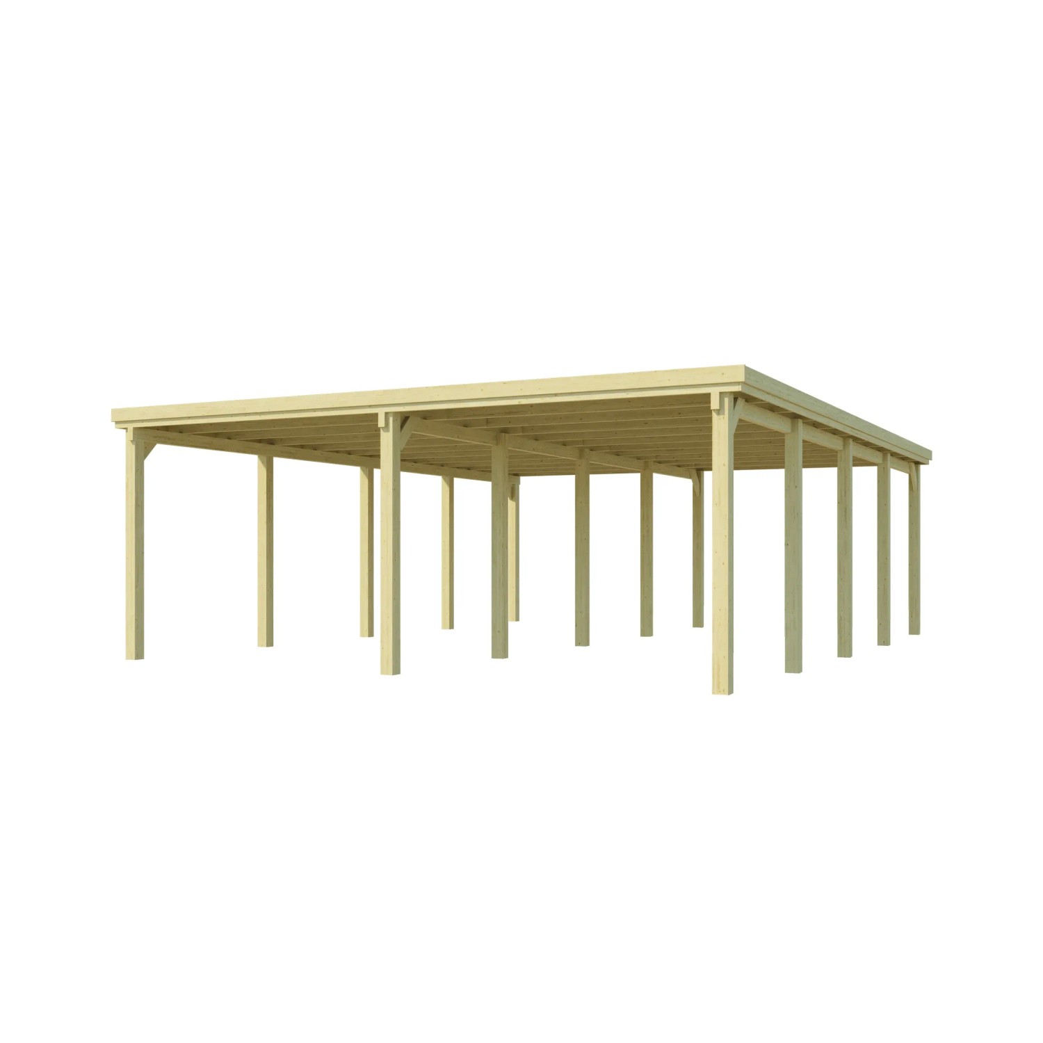 Weka Doppelcarport aus Holz mit flachem PVC-Dach, 603x802cm, stabile Konstruktion.