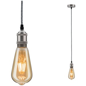 Paulmann Neordic Eldar Pendelleuchte, grau-nickel, mit E27 Fassung und Vintage-Glühbirne.