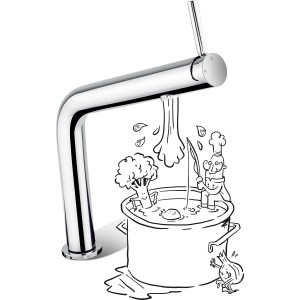 baliv Küchenarmatur KI-1160 Chrom mit Illustration einer Kochszene.