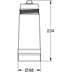 Technische Zeichnung Grohe Filter S-Size Blue: Filterkartusche mit Maßen 234 mm Höhe und 88 mm Durchmesser.