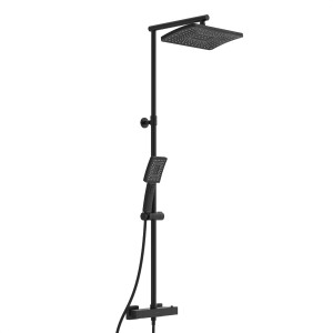 Schütte Überkopf-Brauseset Trento, Thermostat, Schwarz Matt, Regendusche und Handbrause.