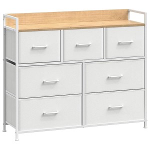 Songmics Kommode Bellah mit 7 Stoffschubladen in Weiß-Beige.