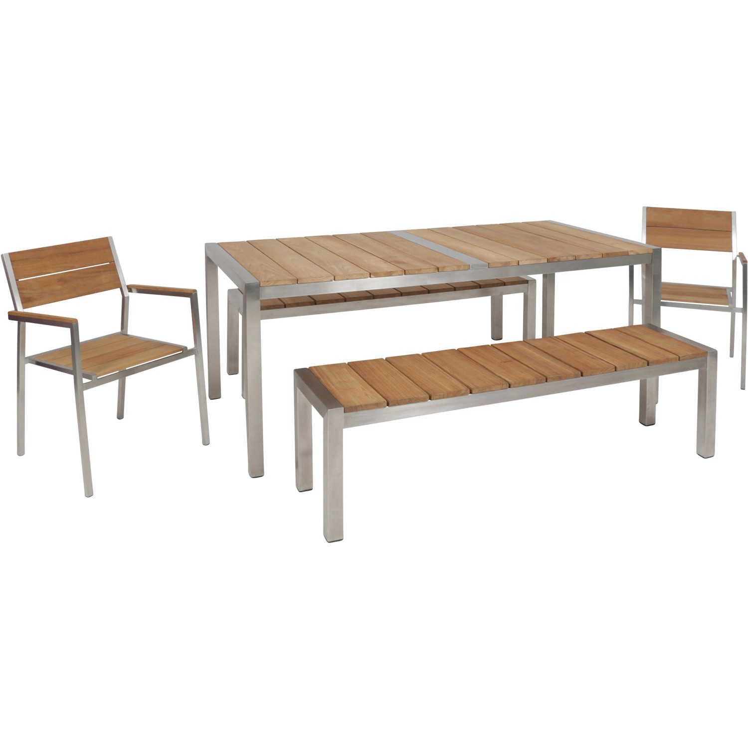 Greemotion GartenmöbelSet San Diego Teakholz 5teilig mit 2 Bänken