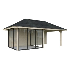 Palmako Pavillon Bianca Set206 mit Schiebetüren, naturbelassen, 588x300 cm, aus Holz.