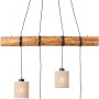 Brillante Pendelleuchte Vander aus FSC®-Holz, Kiefer Braun, mit vier Lampenschirmen.