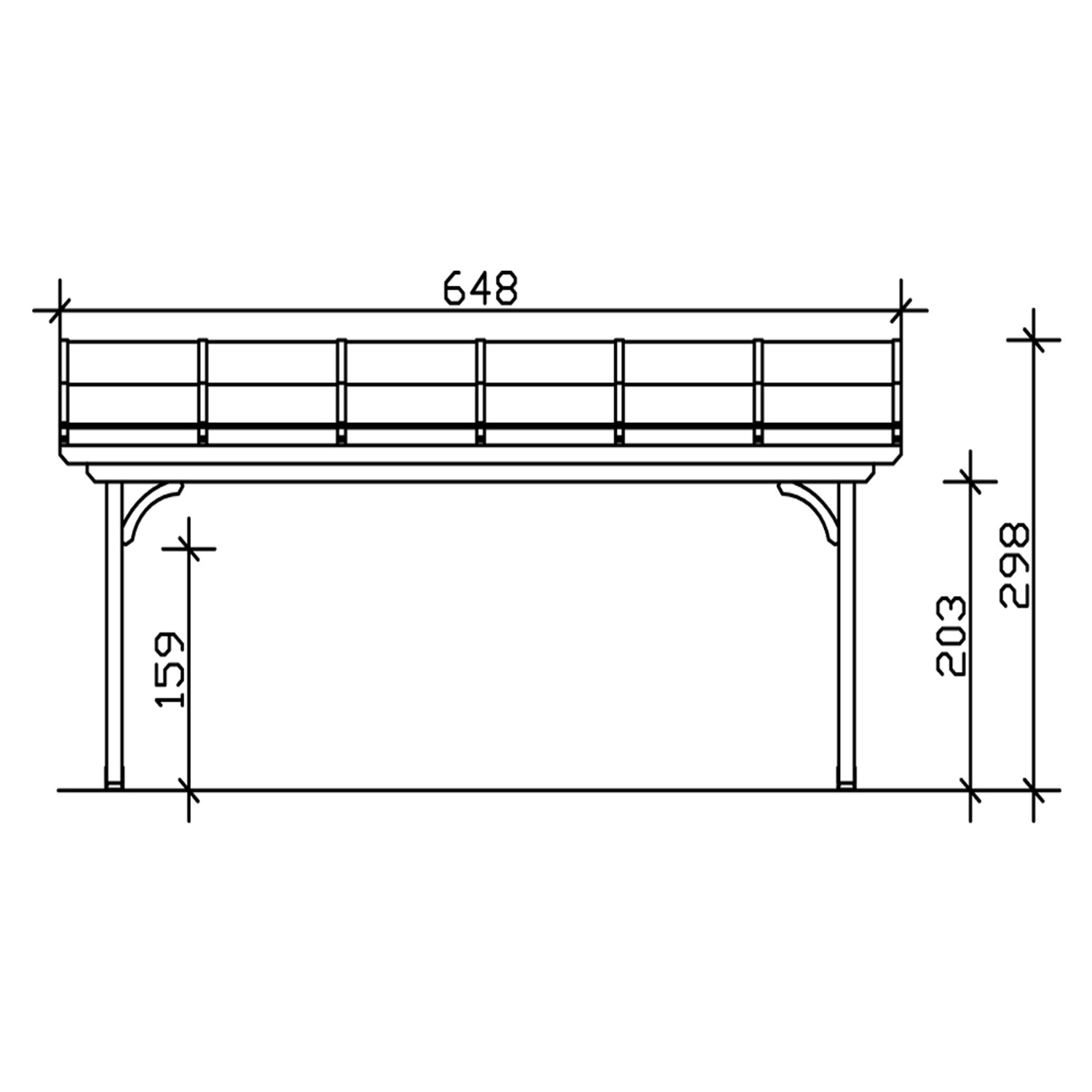 Technische Zeichnung: Skan Holz Terrassenüberdachung Verona, 648x289 cm, Leimholz Natur, Maße