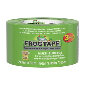 FrogTape Feinkrepp-Malerband Multi-Surface, 3er Pack, 24 mm x 55 m. Grünes Klebeband für scharfe Farbkanten.