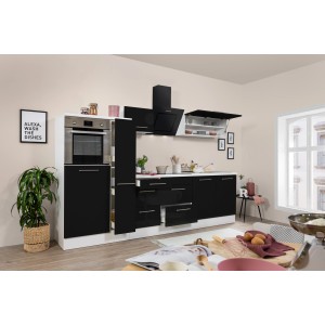 Respekta Premium Küchenzeile 300 cm Hochbau Schwarz Hochglanz-Weiß