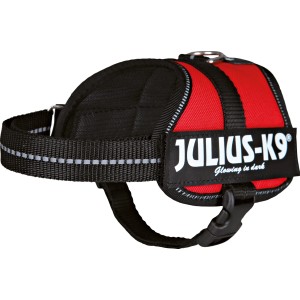 Rotes Julius K-9 Powergeschirr Baby 2 XS-S für kleine Hunde, mit reflektierenden Elementen.