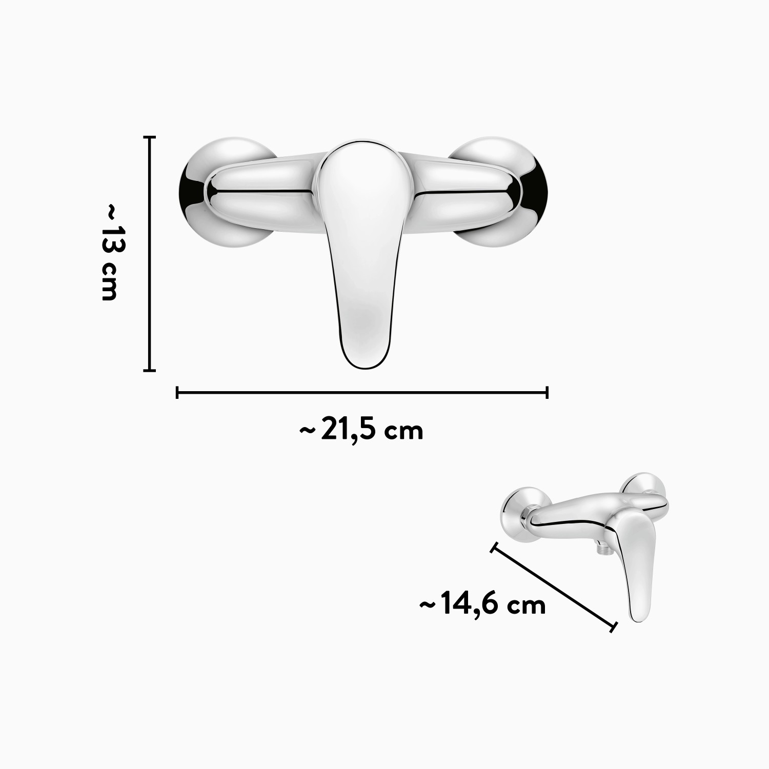 baliv Duscharmatur DU-5090 Chrom, Maße: 13x21,5 cm (oben), 14,6 cm (unten).