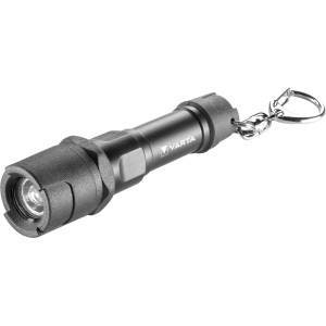 Schwarze Varta LED-Taschenlampe Indestructible Key Chain Light mit Schlüsselanhänger.