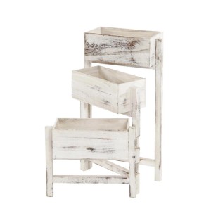 Weißes MCW Pflanzregal/Standregal mit 3 Körben im Shabby-Look aus Holz.