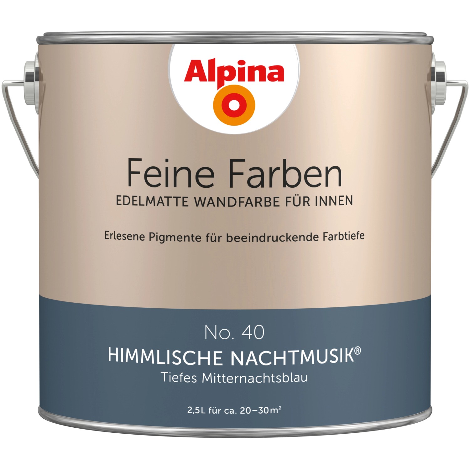Alpina Feine Farben Himmlische Nachtmusik, blaue Wandfarbe edelmatt, 2,5 l für Innenräume.