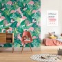 Komar Vlies Fototapete Minnie Tropical, 200x280 cm, mit Flamingos und tropischen Blättern.
