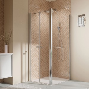 Pendeltür Elana 2.0, Klarglas, Alu Chromeffekt, 80 cm, DIN rechts. Duschtür mit abgerundeten Profilen.