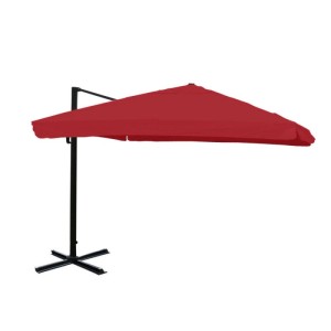 Bordeauxroter, drehbarer MCW Ampelschirm 3x3m mit Aluminiumgestell und Bodenkreuz.