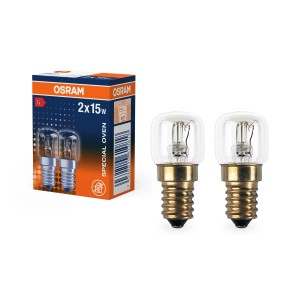 2er-Pack Osram Halogen E14 Leuchtmittel, Röhrenform, 15W, für Backofenbeleuchtung.
