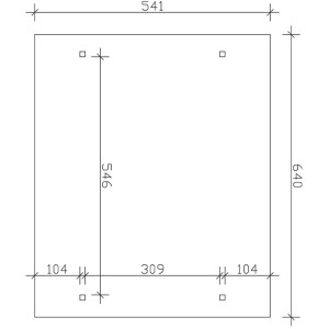 Technische Zeichnung: Skan Holz Carport Odenwald, Eiche hell, 640x541 cm, mit Maßangaben.