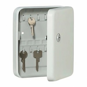 Burg Wächter Schlüsselkasten Favor KC 20, hellgrau, mit 20 Haken und 2 Schlüsseln, Tür geöffnet.