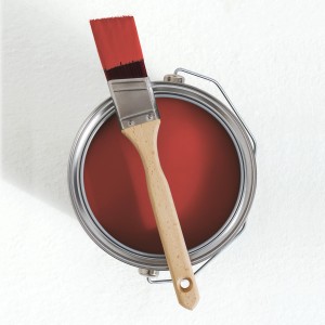 Farbe Ziegelrot: V&CO Premium-Innenfarbe mit Pinsel auf Farbdose, Dead Flat Matt.