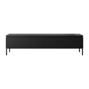 Selsey TV-Lowboard Bemmi, 175 cm, schwarz, mit zwei Fächern und schlanken schwarzen Metallbeinen. Modernes Design.