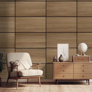 Wandgestaltung mit Amadeo AkustikBoard Eiche Vintage: Paneele als Akzentwand im Wohnraum.