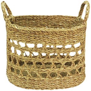 Naturfarbener Boltze Korb aus Seegras, 32 cm hoch, Ø 24 cm, mit Tragegriffen. Dekorativer Geschenkartikel.