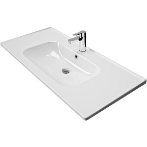 Pelipal Keramik-Waschbecken Trentino, 108 cm, weiß, mit Armatur.